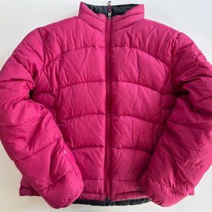 LL Bean Goose Down Black/Raspberry Reversible Jacket, Size M